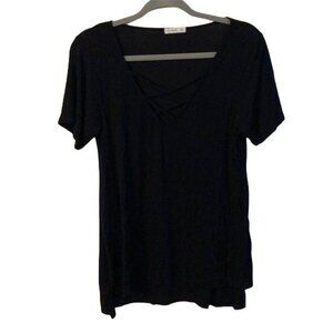 Cotton On Black V-Neck Short Sleeve Top With Criss-Cross Detail Size S